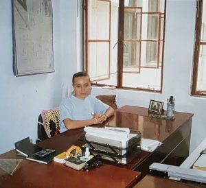 "Vanja Keindl as a young civil engineer 30 years ago, in her site office at Ertan hydroelectric power plant"